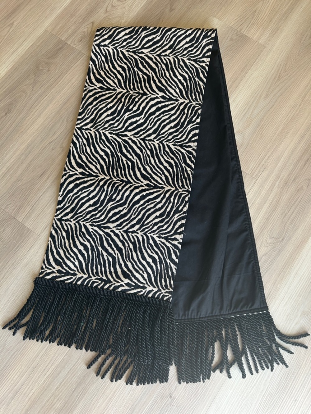 Zebra Print Table Runner Fringe Black Ivory Home Decor Animal Print